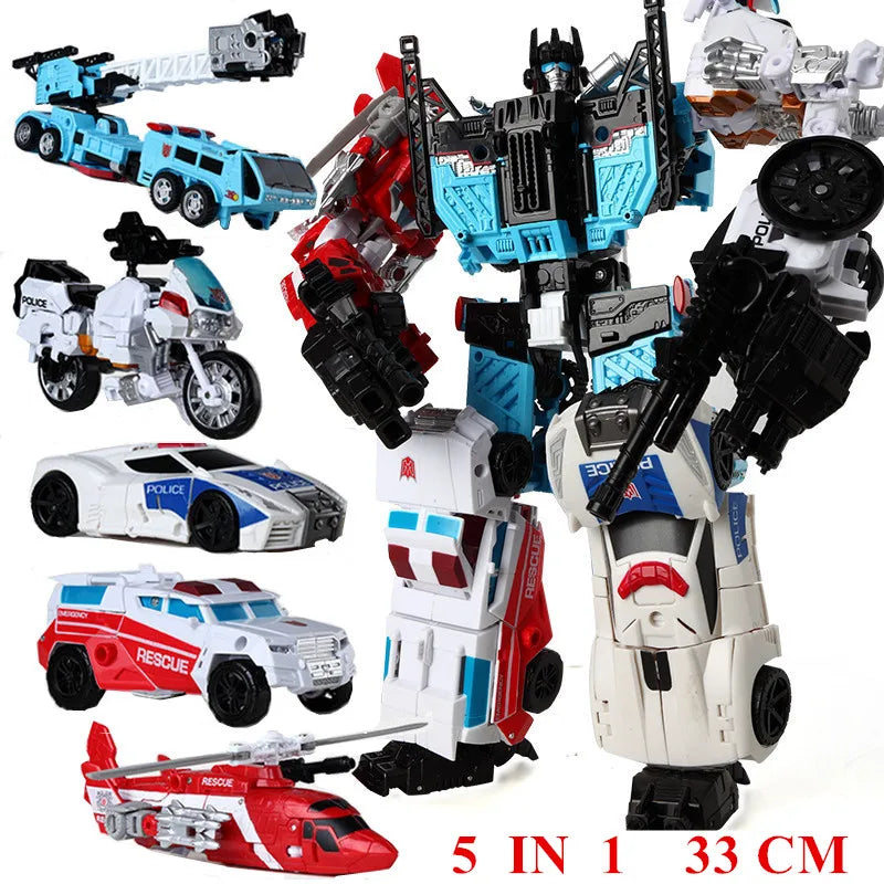 Haizhixing 5 in 1 Bruticus Devastator Superion Defensor Transformation Robot Car Action Figures Aircraft Model Kids Boy Toy