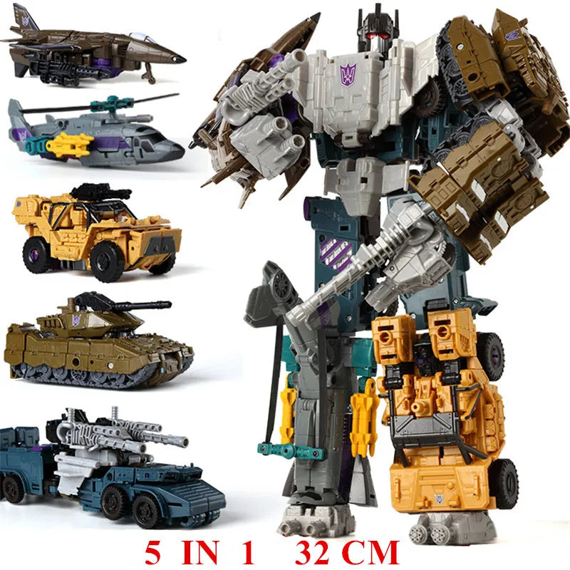 Haizhixing 5 in 1 Bruticus Devastator Superion Defensor Transformation Robot Car Action Figures Aircraft Model Kids Boy Toy